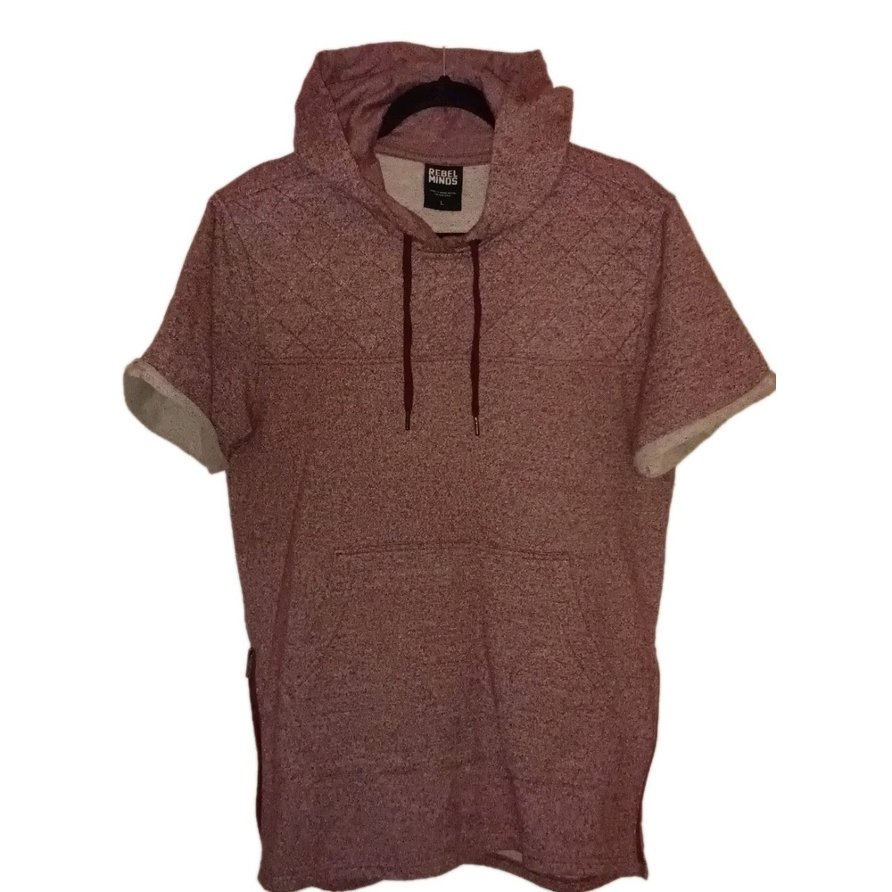 Rebel Minds Men's Hoodie Sweatshirt Burgundy Short Sleeves Pockets, Zippers US L